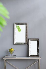 20" x 12" Antique Silver Rectangle Mirror with Floral Accents, Mirrored Display Tray, Hanging Wall Mirror