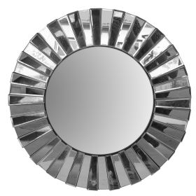 28 Inch Round Floating Wall Mirror with Mirrored Frame Work, Silver