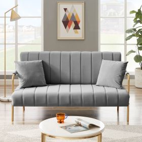 [New Design] Modern and comfortable Light Grey Australian cashmere fabric sofa, comfortable loveseat with two throw pillows