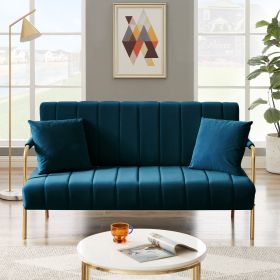 [New Design] Modern and comfortable Dark Blue Australian cashmere fabric sofa, comfortable loveseat with two throw pillows