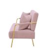 [New Design] Modern and comfortable pink Australian cashmere fabric sofa, comfortable loveseat with two throw pillows