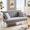 [New Design] Modern and comfortable Light Grey Australian cashmere fabric sofa, comfortable loveseat with two throw pillows