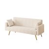 71.7 inch beige teddy fleece sofa bed Bring two throw pillows