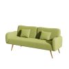 70.47" Green Fabric Double Sofa with Split Backrest and Two Throw Pillows