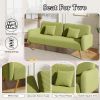 70.47" Green Fabric Double Sofa with Split Backrest and Two Throw Pillows