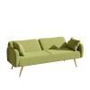 70.47" Green Fabric Double Sofa with Split Backrest and Two Throw Pillows