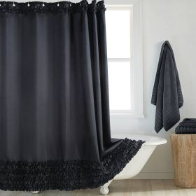 Environmentally Friendly Polyester Fabric Thickened Waterproof Shower Curtain (Option: BLACK-140CM Wide X183CM High)