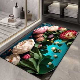 Soft Diatom Ooze Floor Bathroom Absorbent Bathroom Step Mat Quick-drying Non-slip Toilet Door Mat (Option: Three Dimensional Flower 16-40X60cm35mm)