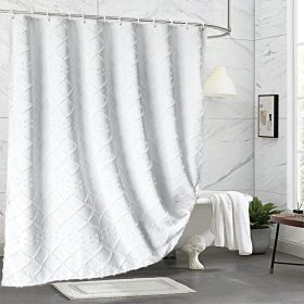 Thick Solid Color Cut Flower Waterproof Shower Curtain (Option: White-92x183)