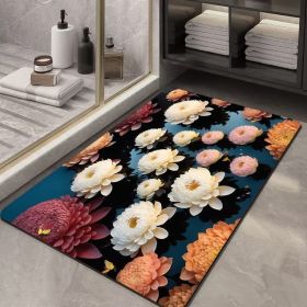 Soft Diatom Ooze Floor Bathroom Absorbent Bathroom Step Mat Quick-drying Non-slip Toilet Door Mat (Option: Three Dimensional Flower 15-60X90cm35mm)